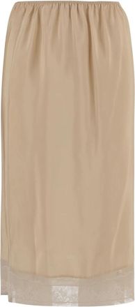 Carven Zijden rok met kanten zoom - Dames - Midirokken - Beige - XS - Rokken
