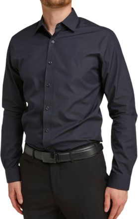 Double TWO Mens Long Sleeve Shirt Slim Stretch Fit Formal Button Shirt - Black 15.5 Neck