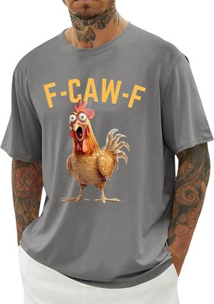 Generic Mens Shirts Short Sleeve, F-CAW-F Mens T Shirt Funny Chicken Scream Shirts Novelty Rooster Graphic Design Tees Short Sleeve Crew Neck Tops Blouse Ligh
