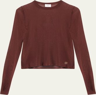 Saint Laurent Cassandre Sheer Knit Long-Sleeve Top