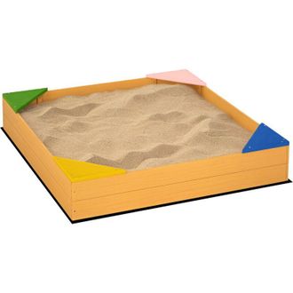 OUTSUNNY Arenero Infantil De Madera Arenero Para Ni&ntilde;os De 3-8 A&ntilde;os Con Tela No Tejida Y 4 Asientos Para Jard&iacute;n Patio Terraza 109x109x19,8 Cm Natural