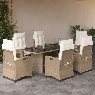 vidaXL Set Comedor De Jard&iacute;n 7 Pzas Con Cojines Rat&aacute;n Sint&eacute;tico Beige Vidaxl