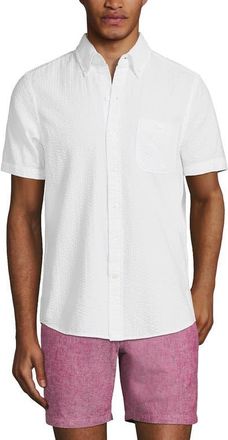 Lands End Short Sleeve Seersucker Shirt in White at Nordstrom, Size Xx-Large