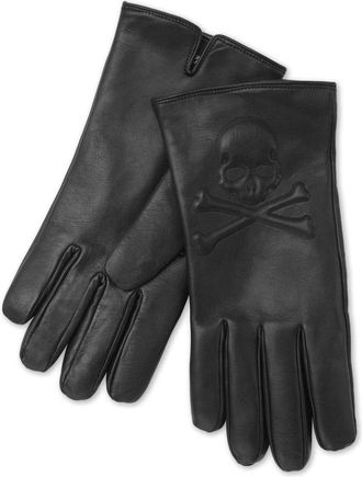 Philipp Plein Nappa Mid-Gloves Skull&Bones - Heren - Handschoenen - Zwart - 7 IN - Leer - Accessoires