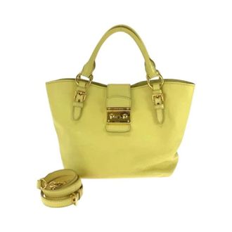 Miu Miu Pre-owned Handbags, female, Yellow, Size: ONE SIZE Pre-owned Madras Leather 2way Bag