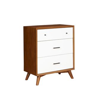 Alpine Furniture Flynn 2 Drawer Two Tone Nightstand, Acorn/White
