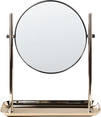 Beliani Beliani - Espejo De Maquillaje De Metal Vidrio Dorado Negro 20 Cm Bandeja Aumento Finistere