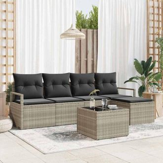 vidaXL Conjunto De Sof&aacute; De Jard&iacute;n 6 Pcs Gris Claro Polirat&aacute;n Vidaxl