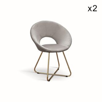 Konte Design Lote de 2 sillones de tela efecto terciopelo gris, base dorada
