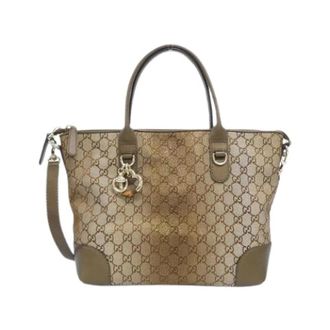 Gucci Pre-owned Handbags, female, Beige, Size: ONE SIZE Pre-owned GG Canvas Leather Shoulder Bag