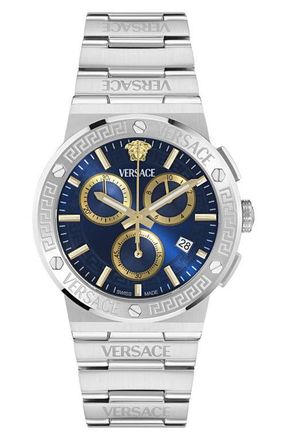 Versace Greca Logo Chronograph Bracelet Watch, 40mm in Stainless Steel at Nordstrom