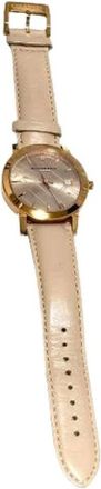Burberry Pre-owned City Check Roestvrij staal Horloge - Dames - Vintage Horloges - Beige - ONE Size - Leer - Vintage