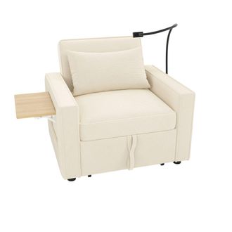 STILVORA Sof&aacute; Cama 1 Plaza Convertible Con Puertos Usb Y Type-c, Soporte M&oacute;vil 360&deg;, Tejido De Pana Beige