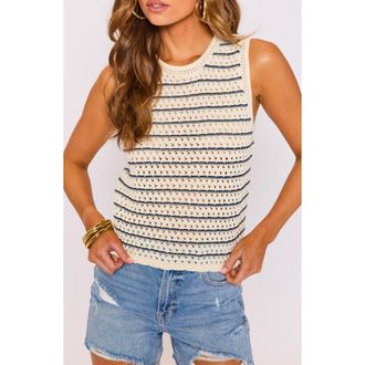 VICI Collection Capri Stripe Open Stitch Sweater Tank in Ivory/Navy at Nordstrom, Size X-Small