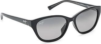 Maui Jim Punono Fashion Sunglasses Shiny Black/Neutral Grey Polarized, Glass Lenses