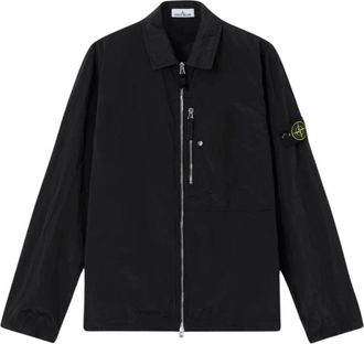 Stone Island Nylon Metal in Econyl Overshirt - Heren - Zomerjassen - Zwart - S - Nylon - Jassen
