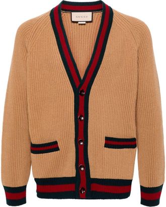 Gucci Web stripe-trim wool cardigan - men - Wool - M - Neutrals