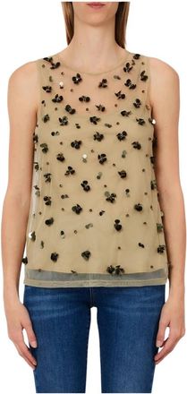 Liu Jo Geborduurde Tulle Top - Dames - Tops zonder mouwen - Beige - S - Polyester - Tops