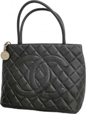 Chanel Black Grained Calfskin Tote Bag (Pre-Owned)