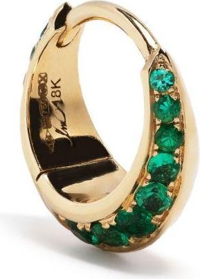 Lizzie Mandler 18K Yellow Gold Small Crescent Emerald Hoop Earring - Womens - 18kt Yellow Gold/Emerald