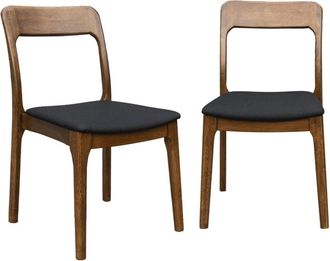 Sweeek Silla vintage de madera de caucho y tela, set de 2, madera de nogal