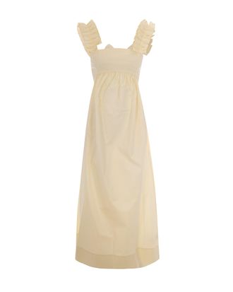 Liu Jo Structured Maxi Dress with Ruffled Shoulder Straps and Bow Detail