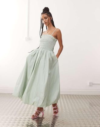 Amy Lynn Polly shirred midaxi dress in mint-Green