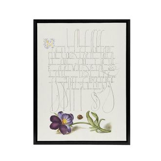 Artery8 Ladybird & Wild Pansy Calligraphy Framed Canvas Wall Art Print in White | Size: W24 x H32