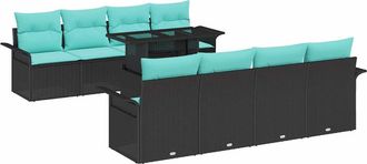 vidaXL Conjunto De Sof&aacute; De Jard&iacute;n 9 Uds. 8 Plaza Negro Rat&aacute;n Sint&eacute;tico Vidaxl