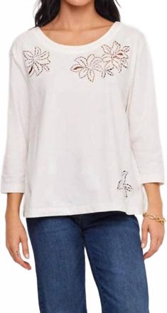 Karen Kane 3/4 Sleeve Embroidered Cut-Out Boatneck Top In Off White