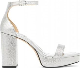 Michael Kors Merriam Platform Sandaal - Dames - Sandalen met hakken - Grijs - 38 EU - Leer - Schoenen