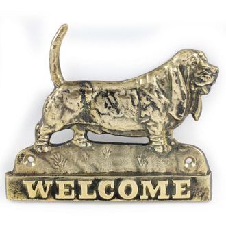 OEM Basset Hound - Cartel Para Puerta Con Un Perro, Placa De Bienvenida De Lat&oacute;n, Cartel Exclusivo Con La Palabra Welcome De Art-dog