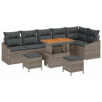 vidaXL Garden Sofa Set with Cushion 9 pcs Grey Poly rattan vidaXL