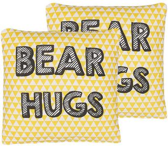Beliani Conjunto De 2 Cojines Infantiles De Algod&oacute;n Amarillo 40 X 40 Cm Estampado Patr&oacute;n Tri&aacute;ngulo Forma Cuadrada Habitaci&oacute;n De Ni&ntilde;os Radzkot