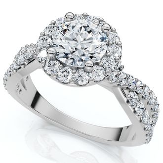 Pompeii3 1 Ct Halo Intertwined EX3 Lab Grown DIamond Engagement Ring 14k White Gold