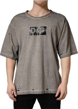 Dolce & Gabbana T-shirt met korte mouwen en ronde hals - Heren - T-shirts - Grijs - L - Katoen - Tops