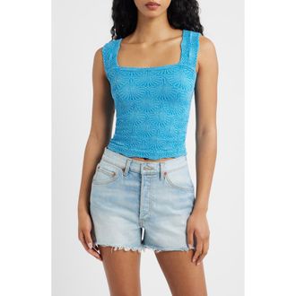 Free People Love Letter Floral Knit Camisole in Hyper Teal at Nordstrom, Size X-Small