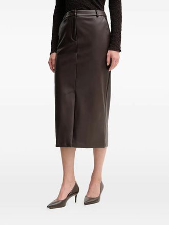 Sandro Ferrone slit midi pencil skirt - women - Polyester/Polyurethane - 38 - Brown