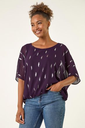 Roman Foil Print Bubble Hem Top