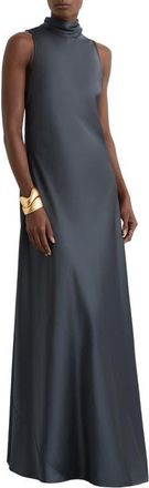 Reiss Fae Tie Back Sleeveless Satin Maxi Dress in Grey at Nordstrom, Size 12 Us