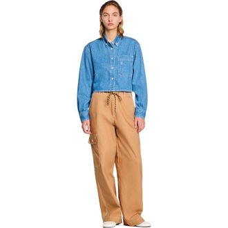 Sandro Denim cropped shirt in Blue Jean at Nordstrom, Size X-Large