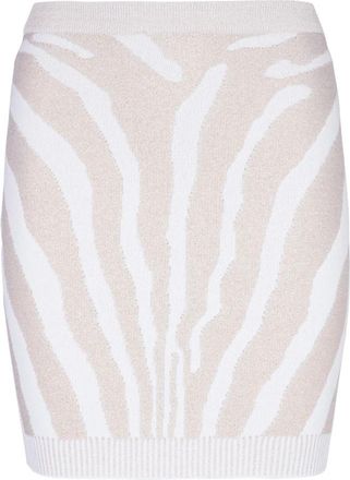 Balmain Zebra gebreide korte rok - Dames - Korte rokken - Wit - M - Polyester - Rokken