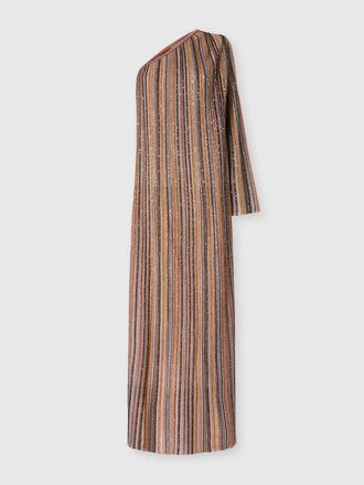 Missoni One-shoulder Long Dress In Ribbed Viscose Lam&eacute; in Gold& Beige at Nordstrom, Size 40 It
