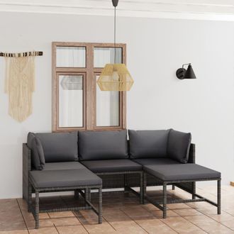vidaXL Vidaxl - Set De Muebles De Jard&iacute;n 5 Pzas Y Cojines Rat&aacute;n Sint&eacute;tico Gris