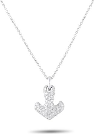 Luxury Bazaar 14K White Gold Pav 0.56ct Diamond Anchor Pendant Necklace MF03-091626