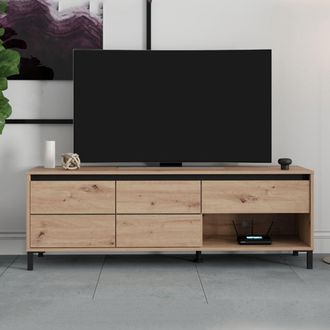 Dmora Mueble Para Tv Corciano, Un Caj&oacute;n, Un Estante, 2 Puertas, 151x40x52h Cm Marr&oacute;n Roble Nodo