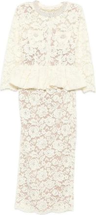 Self Portrait Floral Lace Peplum Midi Jurk - Dames - Casual kleedjes - Beige - XS - Kleedjes