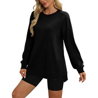 Generic Womens Crewneck Sweatshirts Oversized Long Sleeve Solid Color Pullover Sweatshirt Loose Tops Casual Clothes for Women Crew Neck Sweatshirt Lightweight