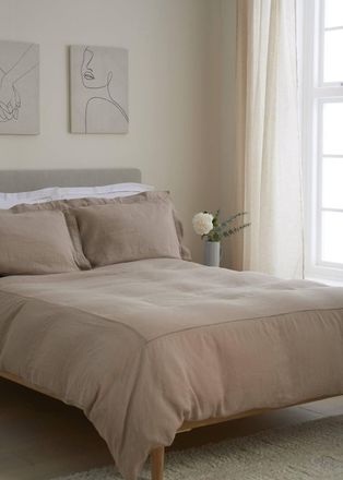 Truly Beauty Mushroom Ladder Detail Linen Duvet Cover in Light Brown | Size: Double