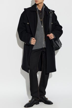 Versace Wool Coat, Mens, Black